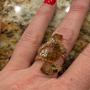 Citrine gold metal adjustable ring
